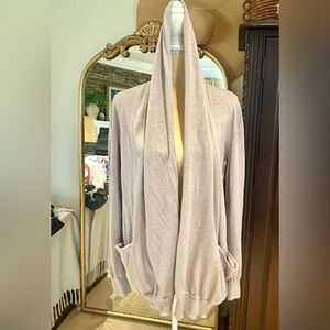 Lilla P High Collar Open-Front Cardigan Sweater - Light Taupe